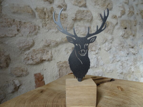 Trophée de cerf sur socle bois