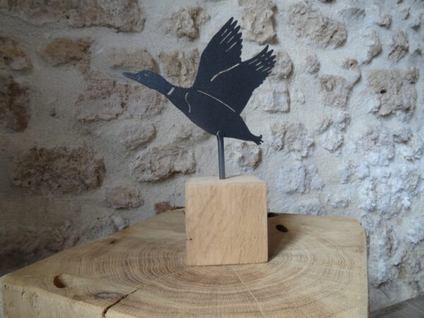 Canard colvert acier sur socle bois – Image 2