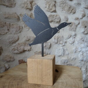 Canard colvert acier sur socle bois