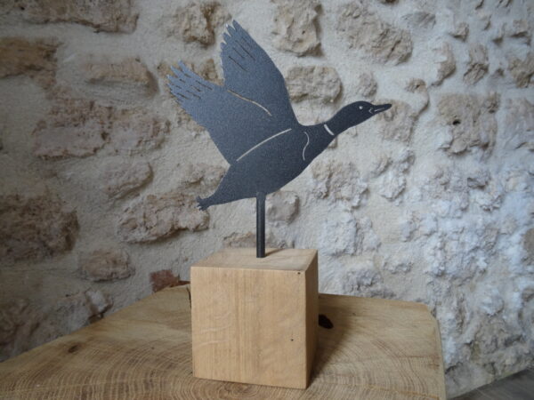 Canard colvert acier sur socle bois